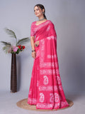 Womens Pure Mul Cotton Batik Print Wine Batik Batik Mango Pink Saree