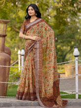 Womens Pure linen printed Saree