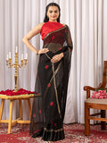 Womens Traditional Hand Bandhej Black & Red Saree