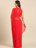 Pure Chiffon Cutdana Handwork Red Saree