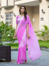 Pure Chiffon Cutdana Handwork Pink Shaded Saree