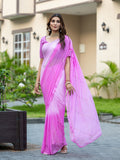Pure Chiffon Cutdana Handwork Pink Shaded Saree