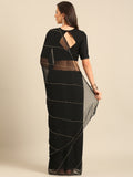 Pure Chiffon Cutdana Handwork Black Saree