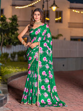 Pure Chinon Floral Printed Sequence Embroidery Saree