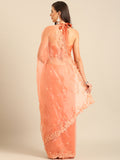 Womens Designer Floral Thread embroidered Organza Saree