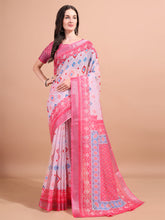 Floral Printed Zari Linen Saree
