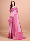 Floral Printed Zari Linen Saree