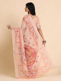 Floral Printed Zari Linen Saree
