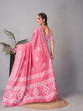 Womens Pure Mul Cotton Batik Print Pink Saree