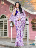 Pure Chinon Floral Printed Sequence Embroidery Saree