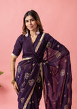 Womens Designer Crunchy Silk Chiffon Embroidery Saree