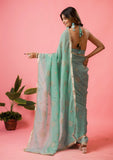 Womens Designer Crunchy Silk Chiffon Embroidery Saree