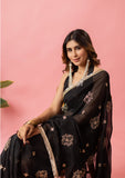 Womens Designer Crunchy Silk Chiffon Embroidery Saree