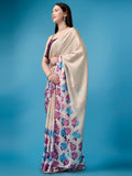 Womens Designer Ivory Printed Saree with Purple Sequence Blouse