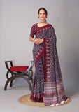 Womens Pure Mul Cotton Ajrakh Print Saree
