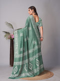 Womens Pure Mul Cotton Batik Print Green Saree