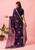 Womens Designer Crunchy Silk Chiffon Embroidery Saree
