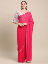 Womens Pure Georgette Rani Solid Saree with Printed Blouse