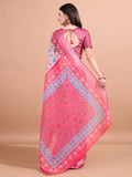 Floral Printed Zari Linen Saree