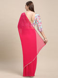 Womens Pure Georgette Rani Solid Saree with Printed Blouse
