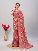 Womens Pure Mul Cotton Ajrakh Print Saree