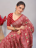 Womens Pure Mul Cotton Ajrakh Print Saree