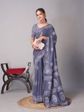 Womens Pure Mul Cotton Batik Print Wine Mango Grey Saree