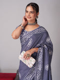 Womens Pure Mul Cotton Batik Print Wine Mango Grey Saree