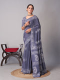 Womens Pure Mul Cotton Batik Print Wine Mango Grey Saree