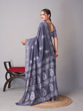 Womens Pure Mul Cotton Batik Print Wine Mango Grey Saree