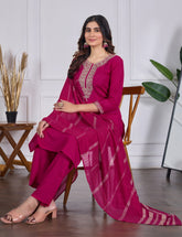 Womens Embroidered Kurti Pant with Dupatta