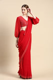 Womens Stylish Red Chiffon Saree with Sequence Border & Blouse