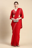 Womens Stylish Red Chiffon Saree with Sequence Border & Blouse