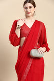 Womens Stylish Red Chiffon Saree with Sequence Border & Blouse