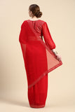 Womens Stylish Red Chiffon Saree with Sequence Border & Blouse