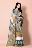 Floral Printed Zari Linen Saree