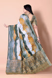 Floral Printed Zari Linen Saree