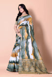 Floral Printed Zari Linen Saree