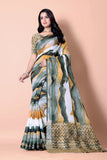 Floral Printed Zari Linen Saree