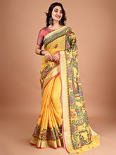 Kalamkari Zari Linen Saree