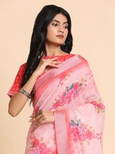 Floral Printed Zari Linen Saree