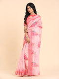 Floral Printed Zari Linen Saree