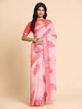 Floral Printed Zari Linen Saree