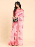 Floral Printed Zari Linen Saree