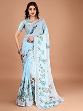 Floral Printed Zari Linen Saree