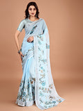 Floral Printed Zari Linen Saree