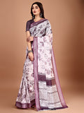 Floral Printed Zari Linen Saree