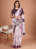 Floral Printed Zari Linen Saree