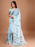 Floral Printed Zari Linen Saree
