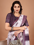 Floral Printed Zari Linen Saree